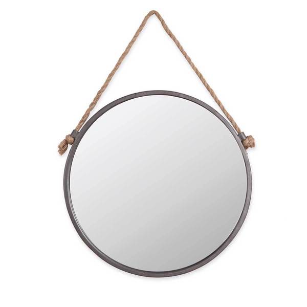 Foreside Home & Garden 15 inch Diameter Round Rustic Wall Mirror with Hanging Rope - Antique Silver - A/N. Opens flyout.