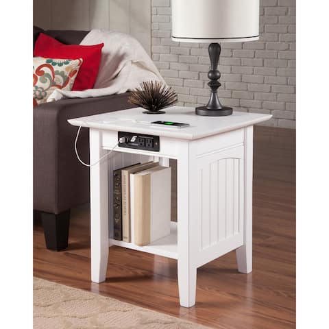 Nantucket End Table with Charging Station in White