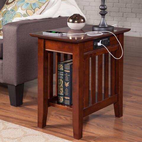 Mission Chair Side Table with Charging Station in Walnut
