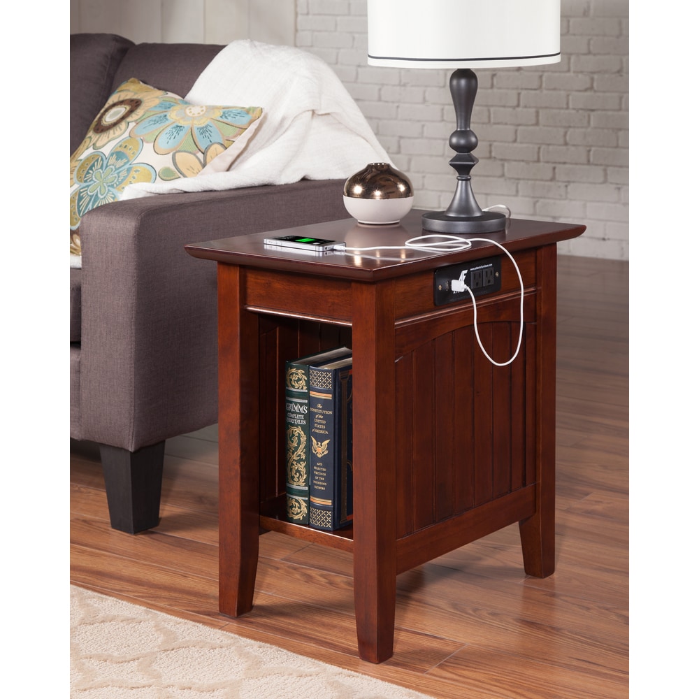 Nantucket Chair Side Table With Charging Station In Walnut