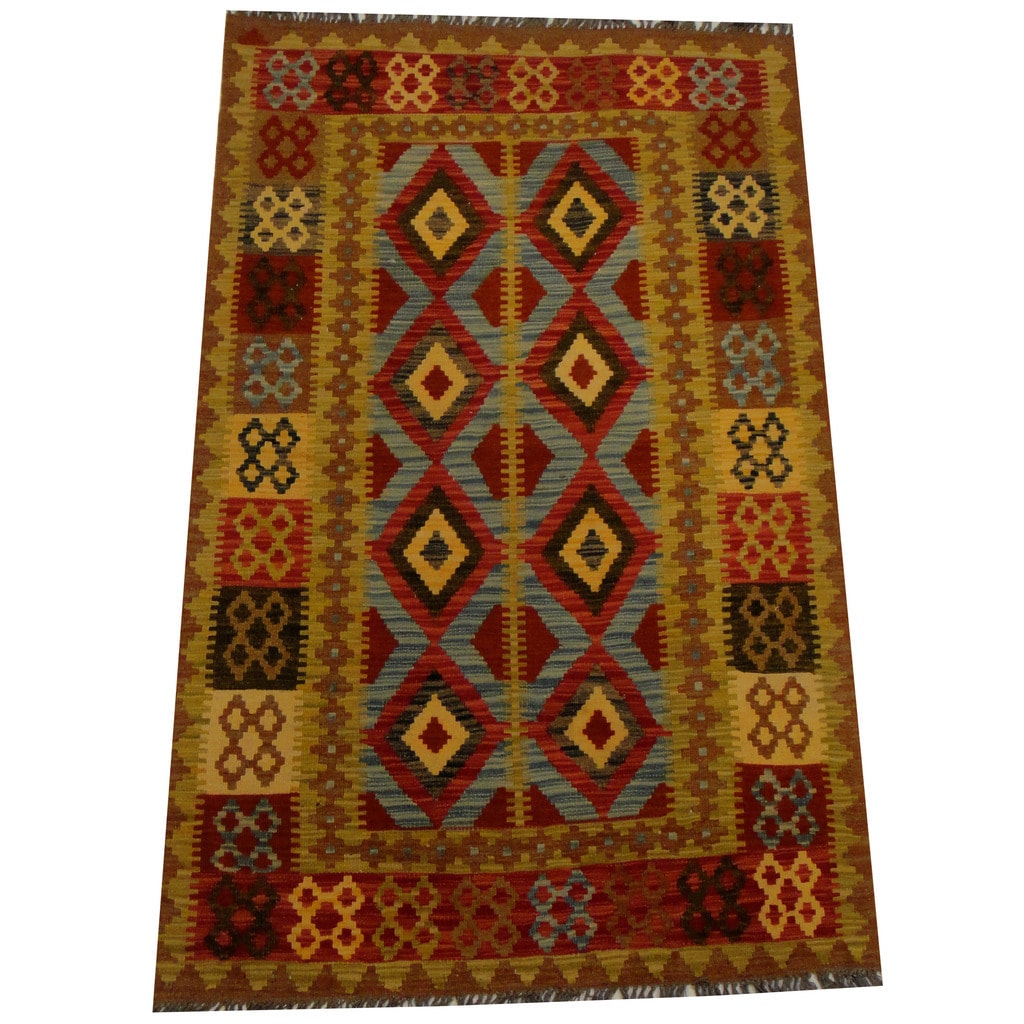 Bright & Colourful Afghan Vegetable Dyed Kilim Rug 98x153cm