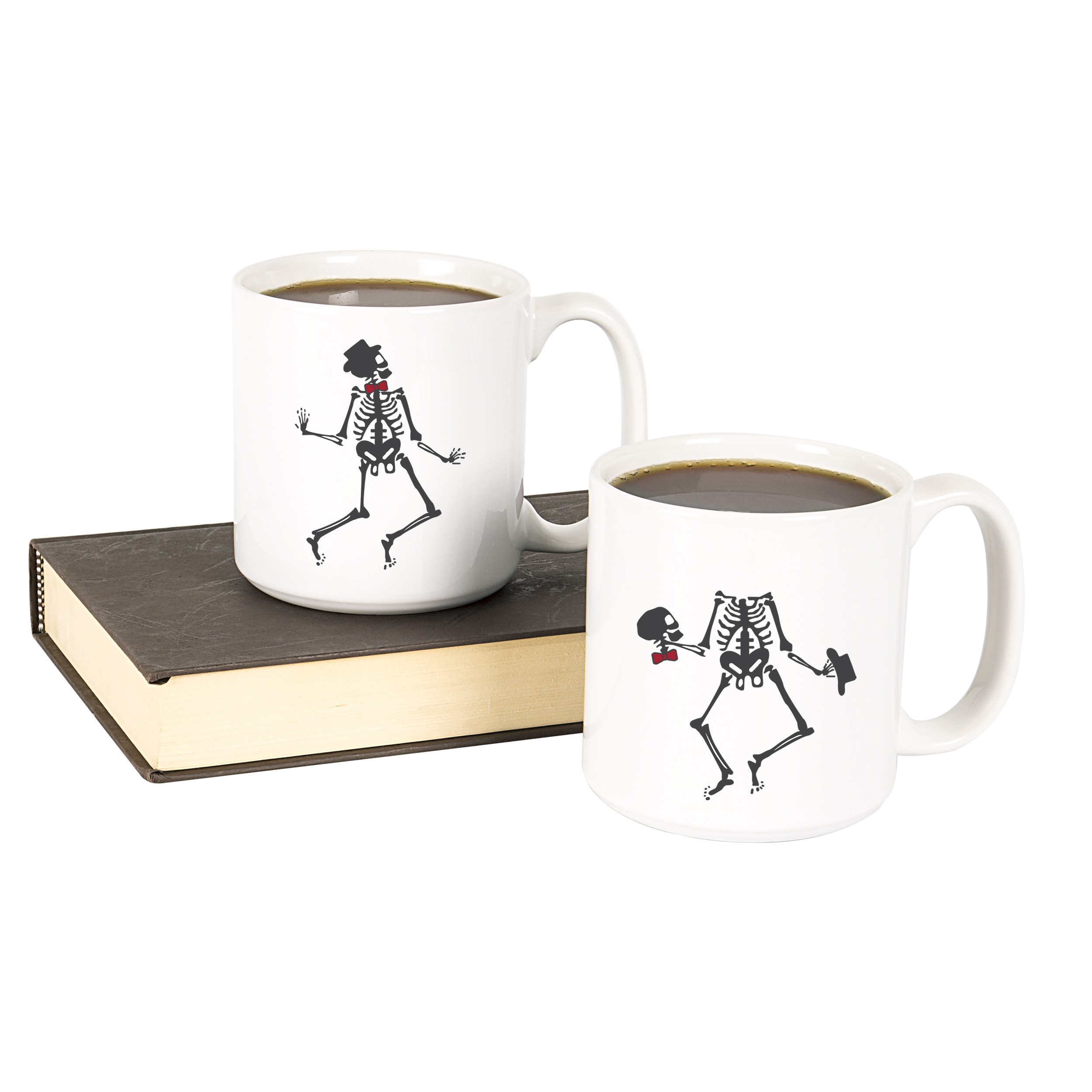 Set of 2 White Ceramic Dancing Skeletons 20-ounce Coffee Mugs