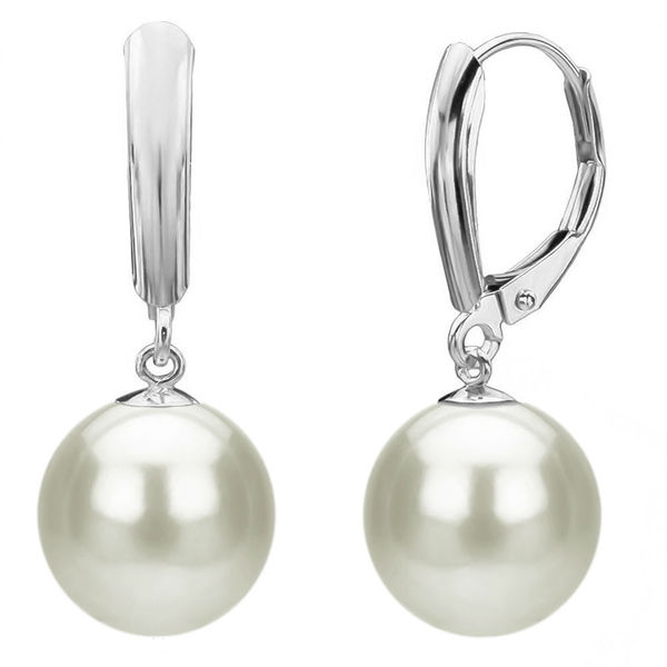 DaVonna Sterling Silver 12mm White Round Shell Pearl Lever-back Earrings