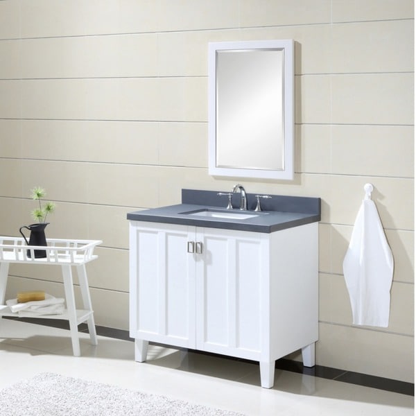 White Finish Grey Artificial Marble Top 36 Inch Single Sink Bathroom White Finish Grey Artificial Marble Top 36 Inch Single Sink Bathroom Vanity