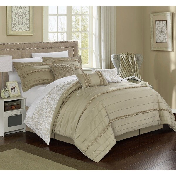 chic home eliza reversible duvet set beig