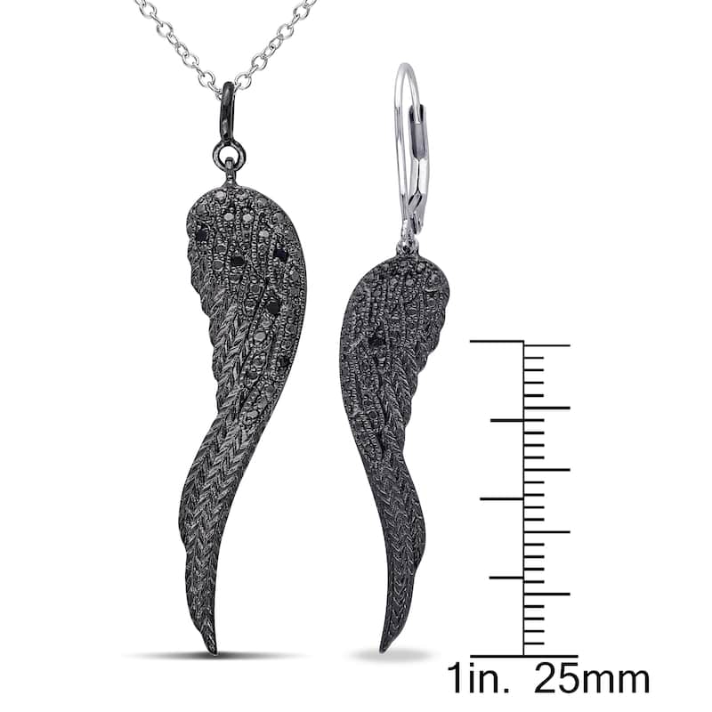 Miadora Sterling Silver Black Diamond Accent Angel Wing Dangle 2-Piece Set of Earrings and Necklace