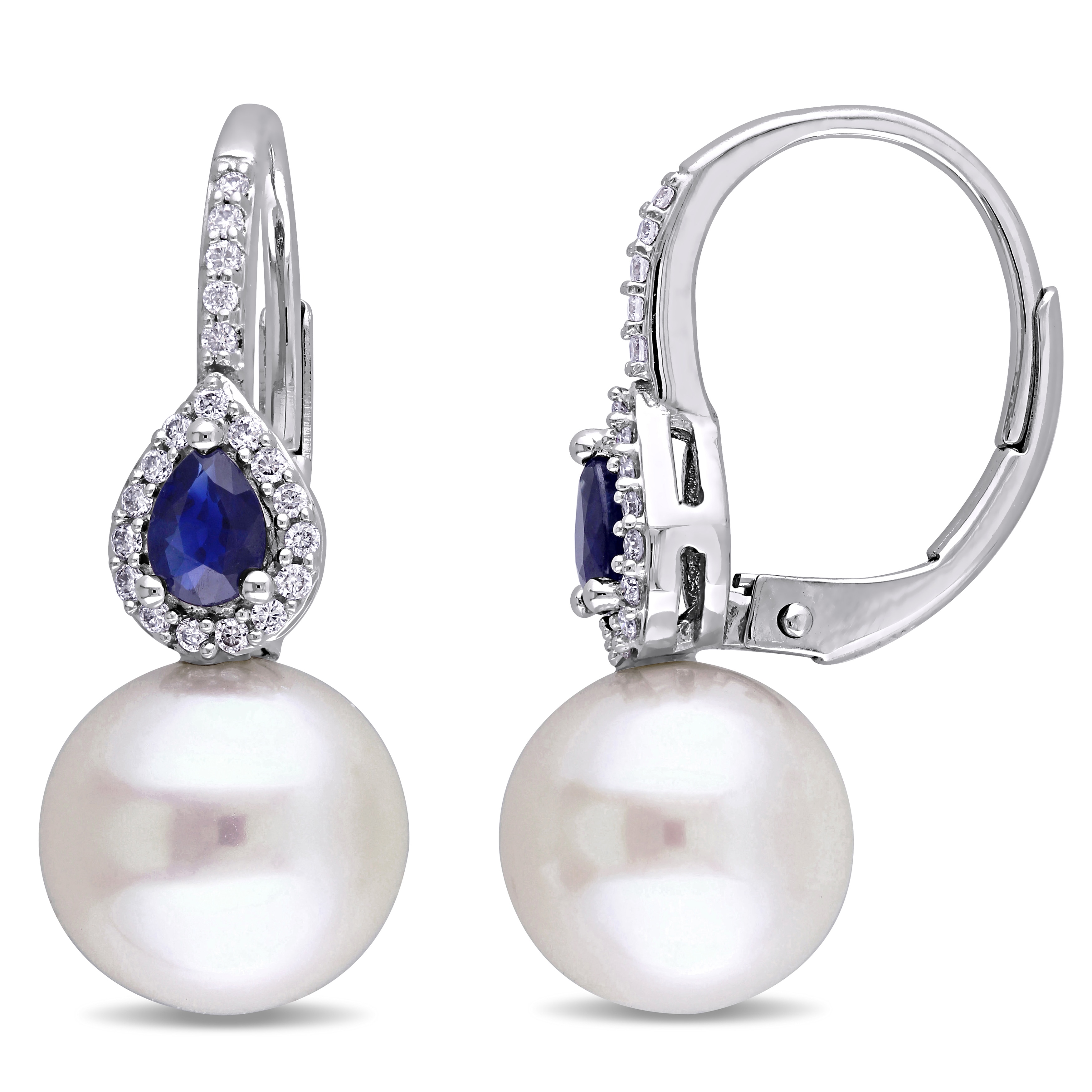 Miadora 14k White Gold Cultured Freshwater Pearls Sapphire 1/8ct TDW Diamond Earrings