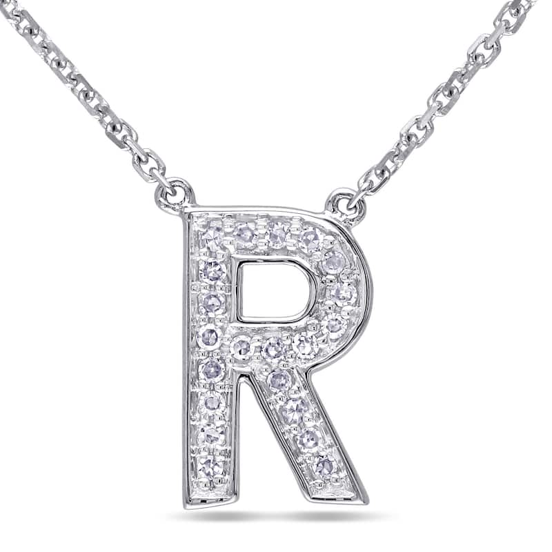 Miadora 14k White Gold 1/10ct TDW Diamond R Initial Necklace
