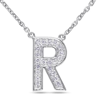Miadora 14k White Gold 1/10ct TDW Diamond R Initial Necklace