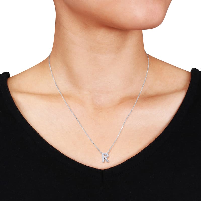 Miadora 14k White Gold 1/10ct TDW Diamond R Initial Necklace