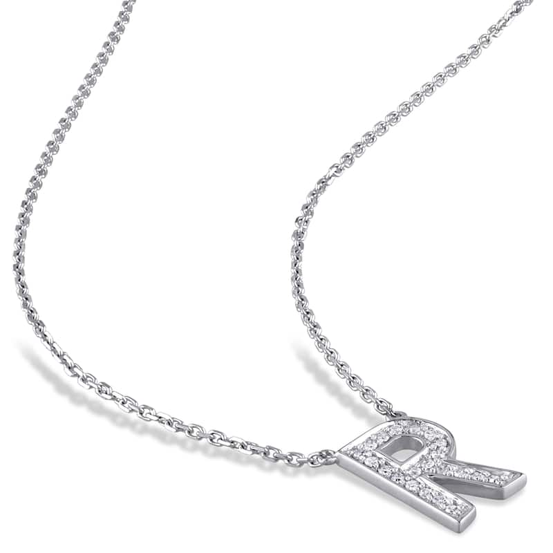 Miadora 14k White Gold 1/10ct TDW Diamond R Initial Necklace