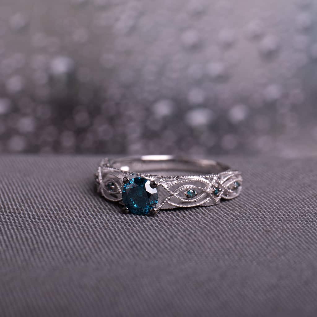 Miadora 10k White Gold 4/5ct TDW Blue Diamond Vintage Filigree Engagement Ring