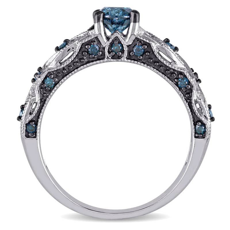 Miadora 10k White Gold 4/5ct TDW Blue Diamond Vintage Filigree Engagement Ring