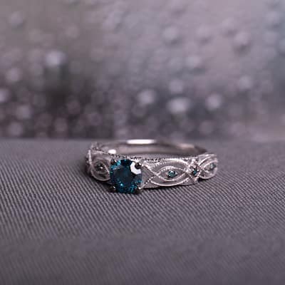 Miadora 10k White Gold 4/5ct TDW Blue Diamond Vintage Filigree Engagement Ring