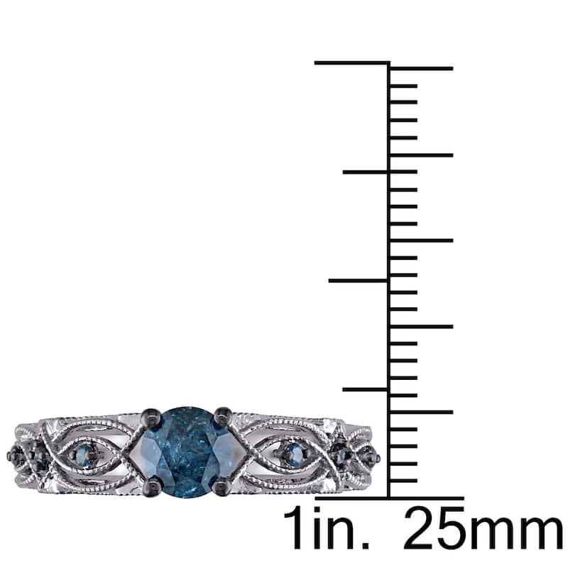 Miadora 10k White Gold 4/5ct TDW Blue Diamond Vintage Filigree Engagement Ring