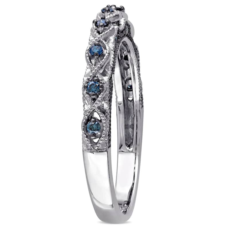 Miadora 10k White Gold 1/6ct TDW Blue Diamond Vintage Filigree Wedding Band