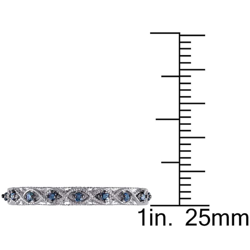 Miadora 10k White Gold 1/6ct TDW Blue Diamond Vintage Filigree Wedding Band