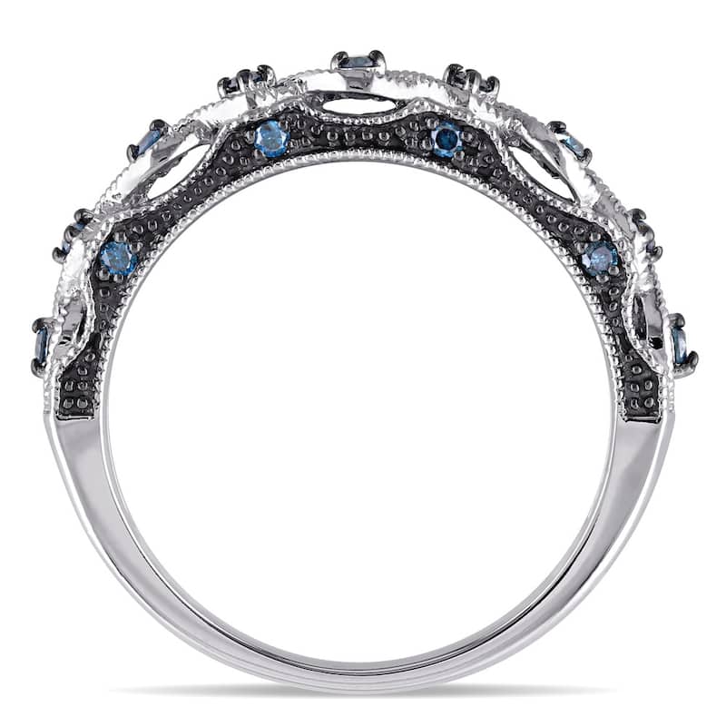 Miadora 10k White Gold 1/6ct TDW Blue Diamond Vintage Filigree Wedding Band