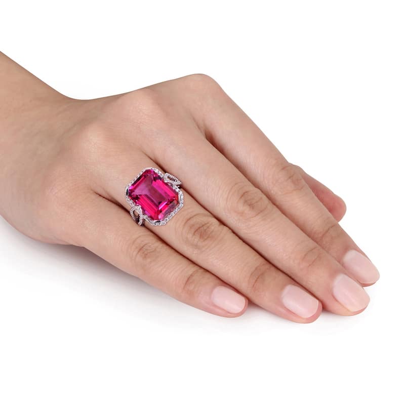 Miadora 14 1/2ct TGW Pink Topaz and 1/2ct TDW Diamond Ring 14k White Gold