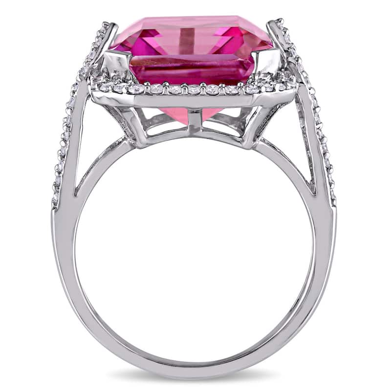 Miadora 14 1/2ct TGW Pink Topaz and 1/2ct TDW Diamond Ring 14k White Gold
