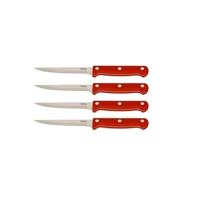 Ginsu Essential Series 4-Piece Stainless Steel Steak Knives Set - Red Serrated Knife Cutlery Set