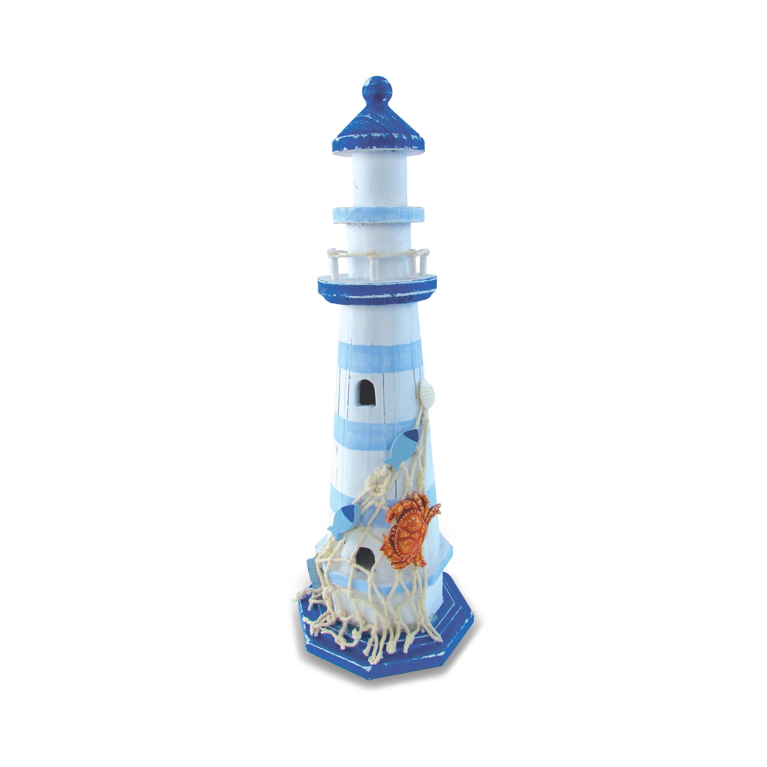 Nautical Wooden Lighthouse Beach Ornament Decoration Coastal Blue& White 