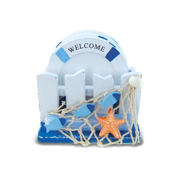 Puzzled inc. Multicolored Plastic Nautical Decor Coasters with Light Blue Stripes