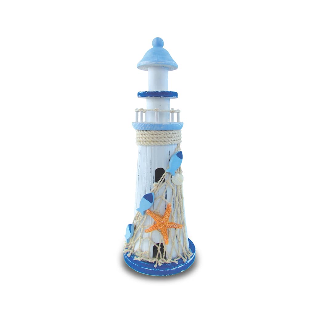 Puzzled Nautical Decor Light Blue Lighthouse with Large Starfish