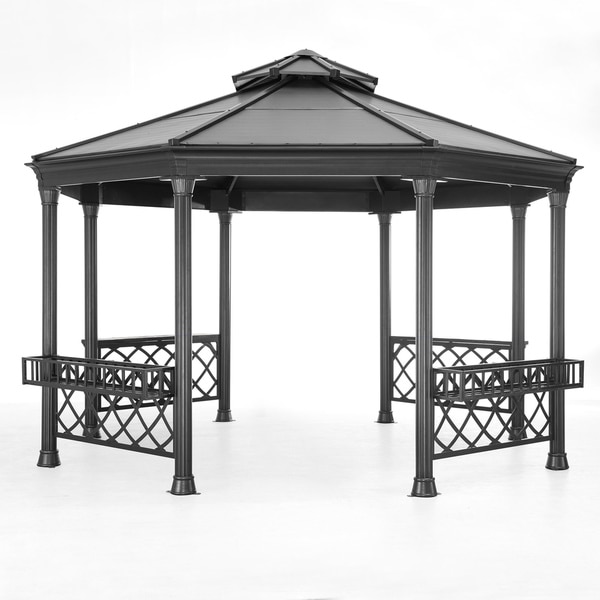 Shop Sunjoy Stockton Black Steel/Aluminum Octagonal Gazebo Free