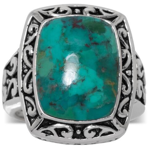 Sterling Silver Enhanced Turquoise Oxidized Square Ring