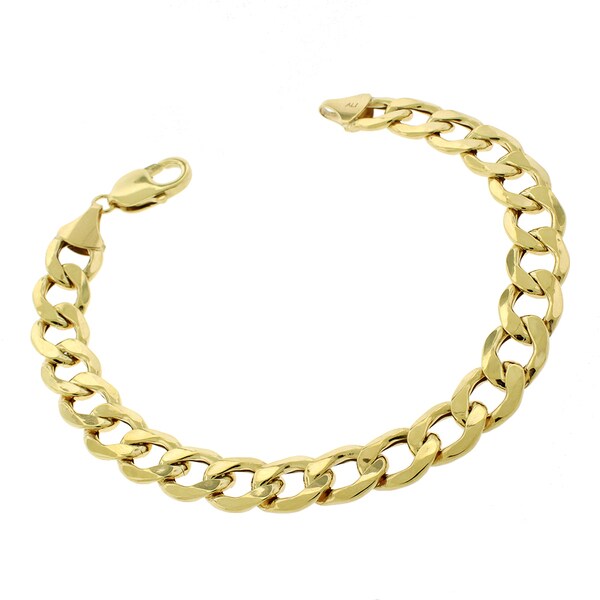 10k Yellow Gold 11mm Hollow Cuban Curb Link Bracelet Chain 9 10k Yellow Gold 11mm Hollow Cuban Curb Link Bracelet Chain 9