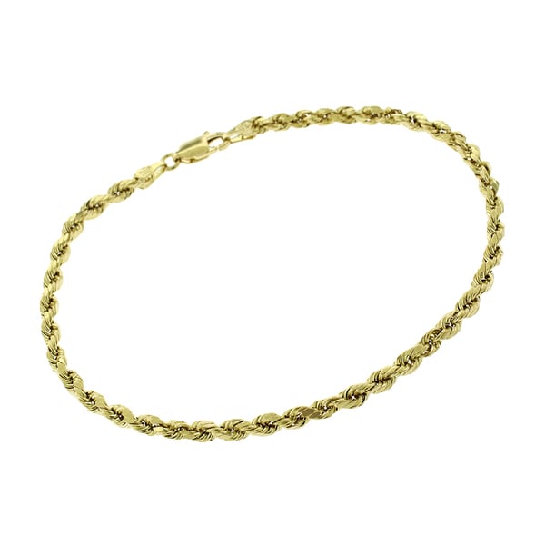 14k Yellow Gold 3mm Hollow Rope Diamond Cut Link Twisted 14k Yellow Gold 3mm Hollow Rope Diamond Cut Link Twisted Bracelet Chain 8