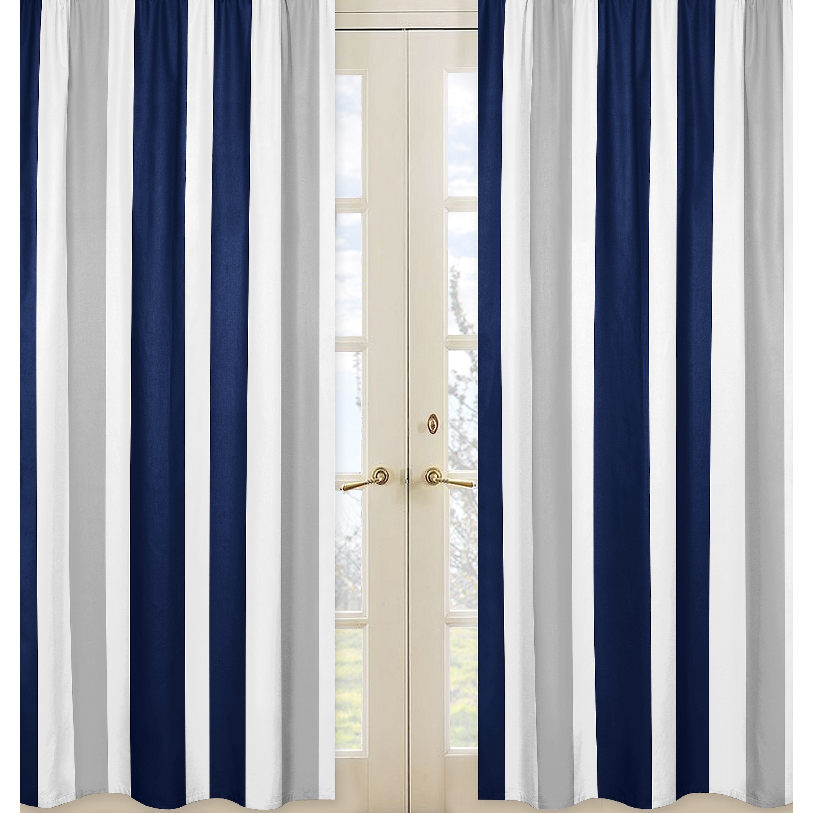 Sweet Jojo Designs Stripe Collection Navy Blue And Gray Window Curtain Panels 12442983 Gray Window Curtain Panels