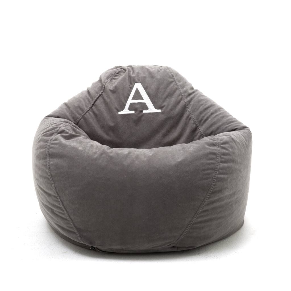 BeanSack Big Joe Ultra Dorm Lounger Grey Microfiber Monogrammed Bean Bag Chair