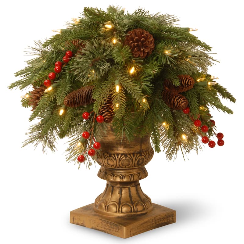 Green Plastic 24-inch Colonial Porch Bush with Clear Lights