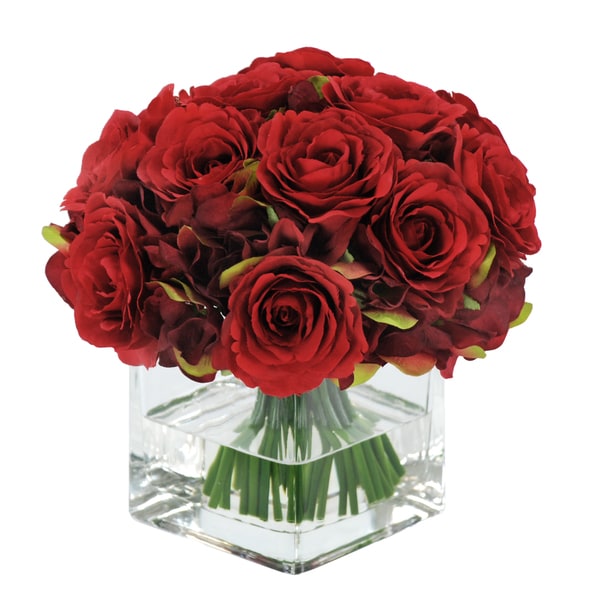 Shop Jane Seymour Botanicals Red 8inch Rose Bouquet In Square Glass