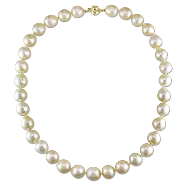 11-12 mm Natural round south sea golden pearl necklace 18/"14K Gold