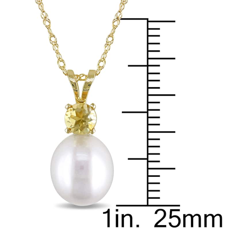 Miadora 14k Yellow Gold Cultured Freshwater Pearl and Citrine Necklace (8-8.5mm) - White