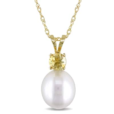 Miadora 14k Yellow Gold Cultured Freshwater Pearl and Citrine Necklace (8-8.5mm) - White