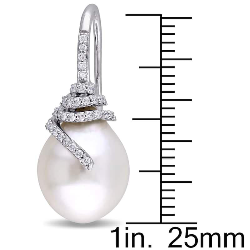 Miadora Signature Collection 14k White Gold South Sea Pearl and 1/3ct TDW Diamond Spiral Earrings (G-H, SI1-SI2) (10-10.5mm)