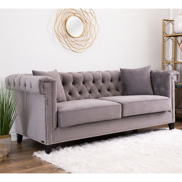 Shop Abbyson Victoria Grey Velvet Tufted Sofa - Free Shipping Today