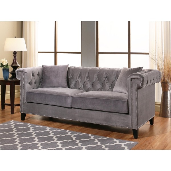 Abbyson Victoria Grey Velvet Tufted Sofa