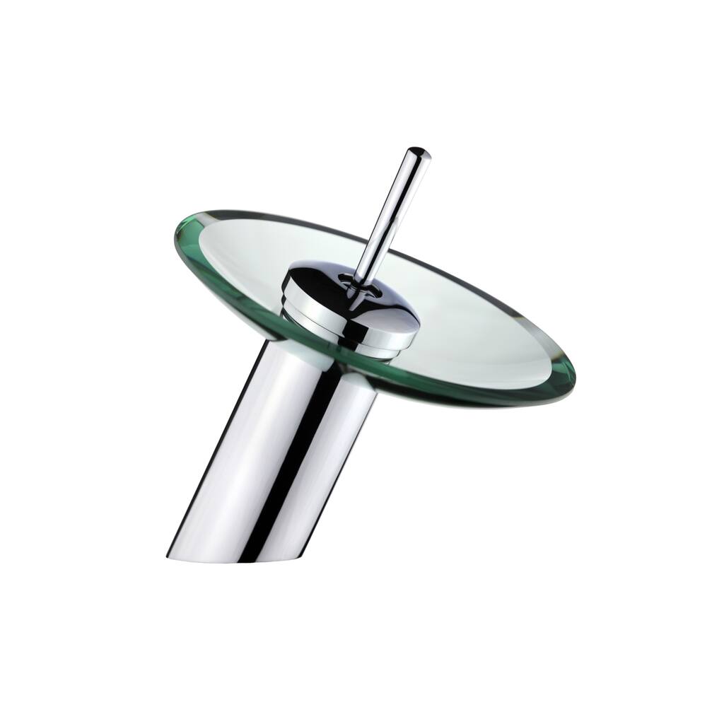 Vanity Art 7" Single Lever Vessel Glass Waterfall Bathroom Faucet with Clear Glass Disk Pop Up Drain (Chrome, Brushed Nickel