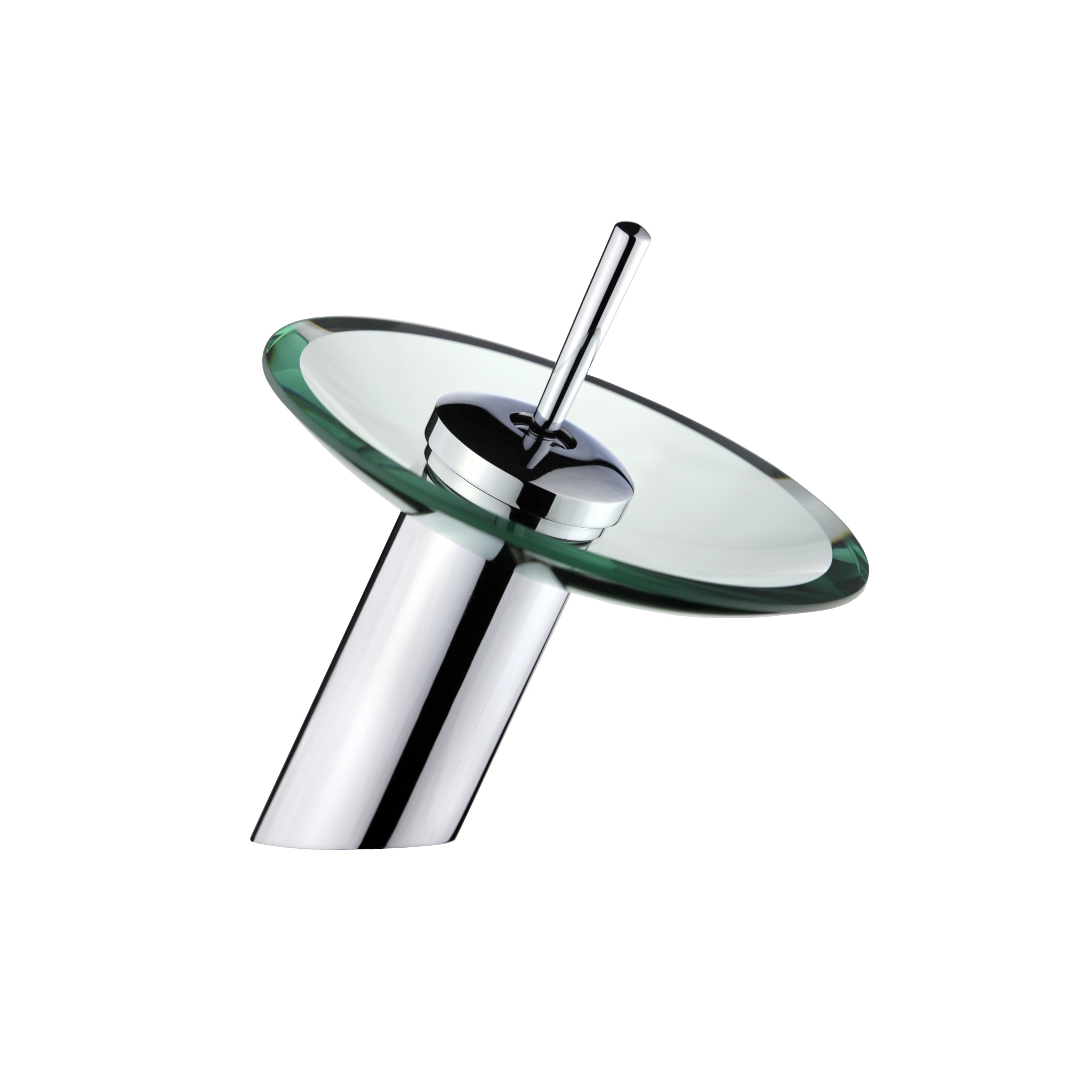 Vanity Art 7" Single Lever Vessel Glass Waterfall Bathroom Faucet with Clear Glass Disk Pop Up Drain (Chrome, Brushed Nickel