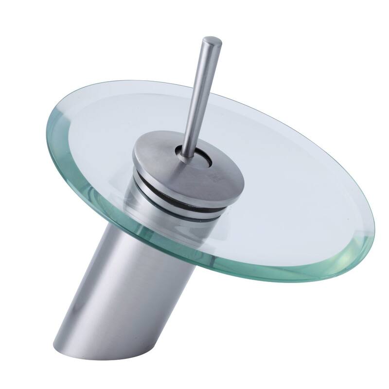 Vanity Art 7" Single Lever Vessel Glass Waterfall Bathroom Faucet with Clear Glass Disk Pop Up Drain (Chrome, Brushed Nickel - Brushed nickel