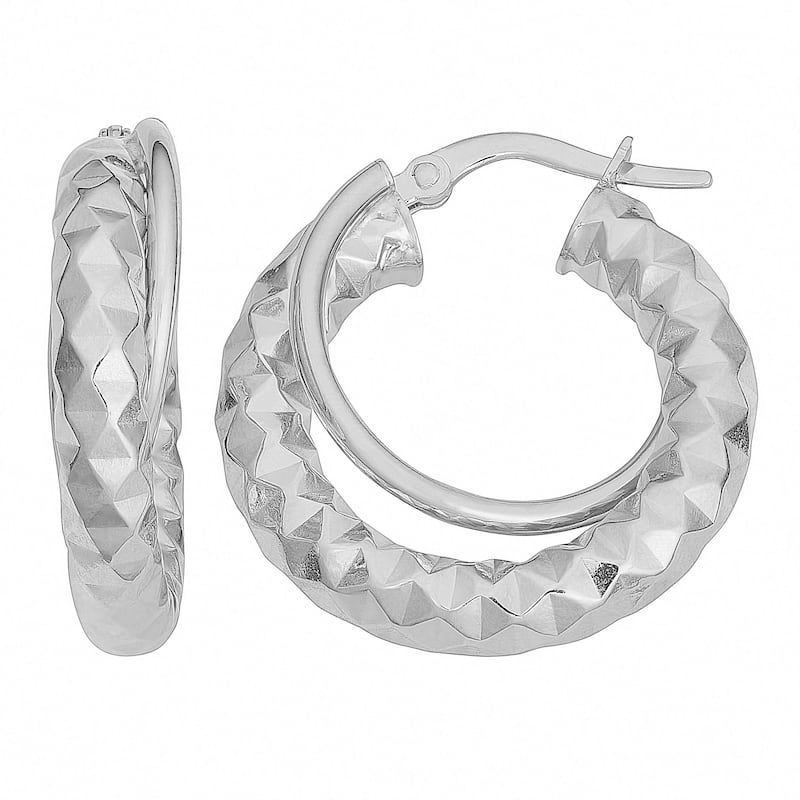 Fremada Italian 14k Gold Diamond-cut and High Polish Double Round Hoop Earrings (yellow gold or white gold)