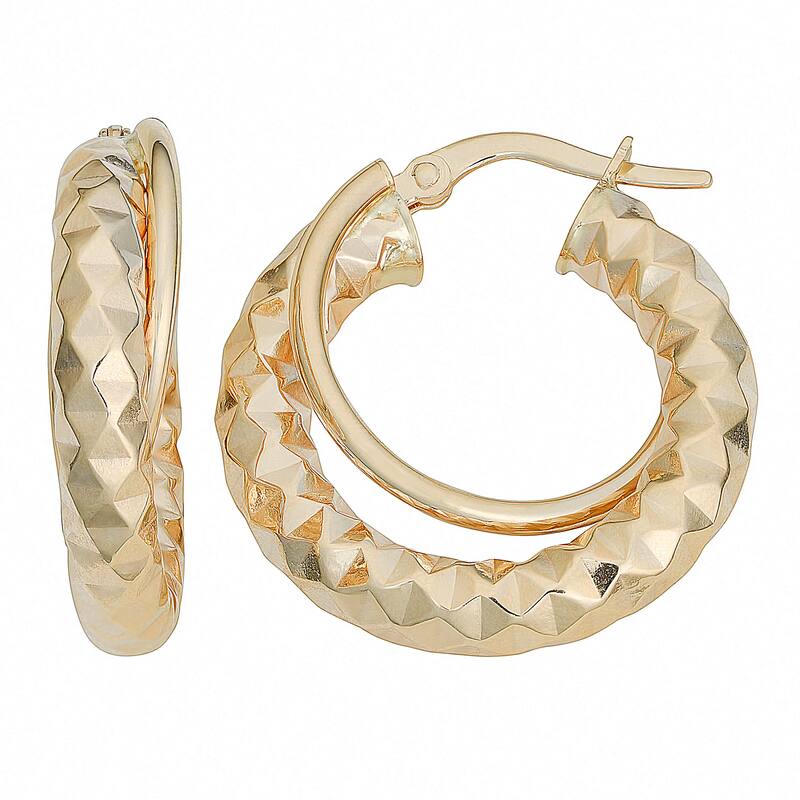 Fremada Italian 14k Gold Diamond-cut and High Polish Double Round Hoop Earrings (yellow gold or white gold)