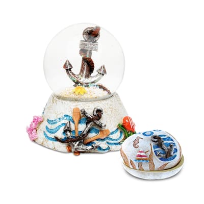 Unique Elegant Gift and Souvenir Anchor Resin Stone Finish Collection Jewelry Box and Snow Globe