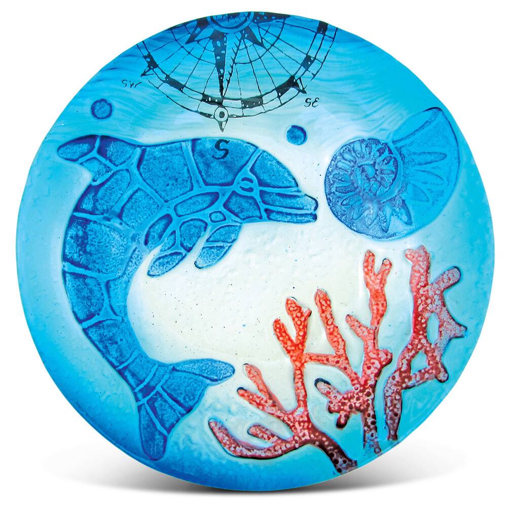 Blue Glass 8-inch Circle Dolphin Plate Decor