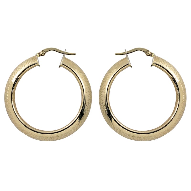 Fremada Italian 14k Yellow Gold 8x25-mm Stone Finished Hoop Earrings